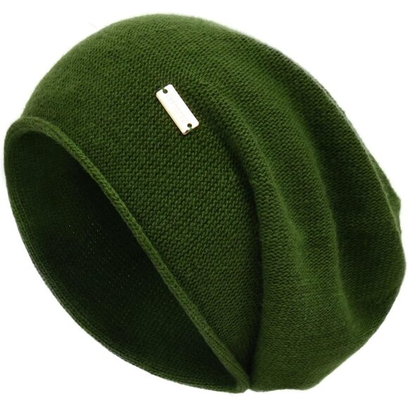 cashmere Slouchy Knit Beanie Hat for Women Green - Picture 1 of 5